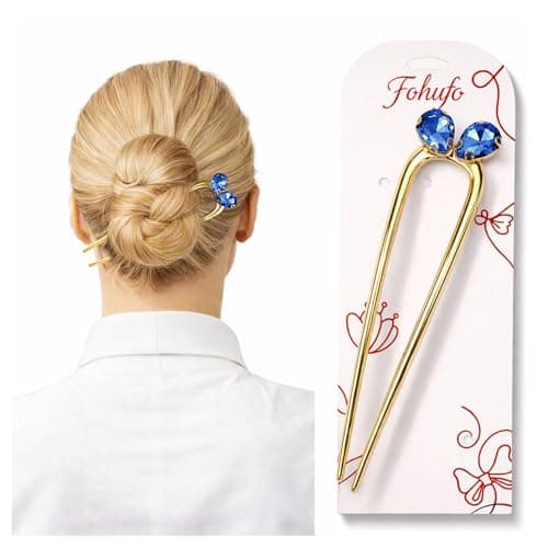 Fohufo French Hair Pin for Women - Gold Fashion Hair Pins for Women, Dainty U Shaped Hair Pins Fashion Accessorries, French Twist Hair Pin for Buns and Updos, Sapphire September Birthstone - Image 1