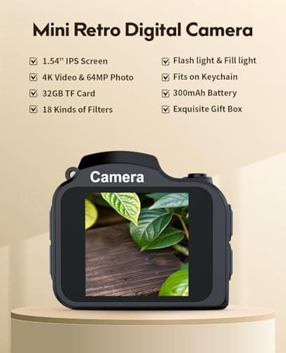 FLATIC Mini Keychain Camera –4K Mini Camera with 32GB Card & Elegant Gift Box, Mini Retro Camera for Kids & Adults, Collectible Vintage Camera Gift for Travel Camp Snap, Birthdays & Stocking Stuff - Thumbnail 2