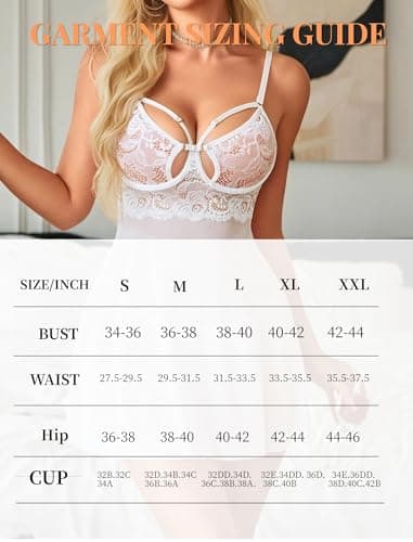Avidlove White Lingerie for Women V Neck Lace Underwire Bride Lingerie Sexy Push Up Babydoll Dress White L - Thumbnail 6