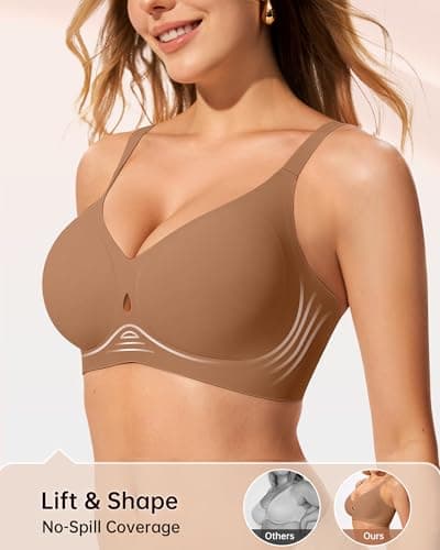 LetsJoli Wireless Pushup Bra for Women No Underwire Seamless Supportive Bralettes Fall Outfits Bra for Women 2025(Coffee,L) - Thumbnail 3
