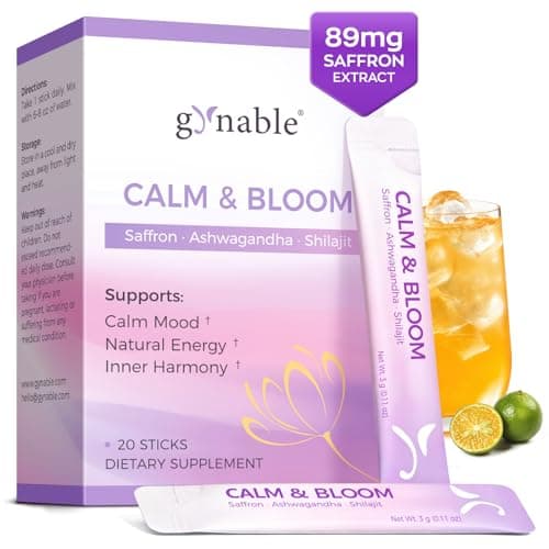 Vevoec Gynable Saffron Supplement, Mood & Stress Support, Calm Drink Mix for Women, 7-in-1 Blend with 89mg Saffron Extract, Ashwagandha, L-Theanine, Magnesium & Shilajit, 20 Stick Packs, Lime Flavor - Image 1