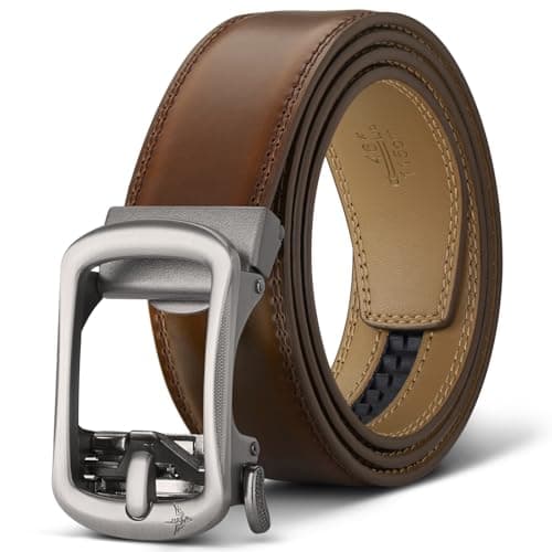 VANNANBA Vintage-Inspired Ratchet Belt for Men Dress Casual Click Belt, Genuine Leather with Alloy Adjustable Buckle & Gift Box, Trim to Fit - Image 1