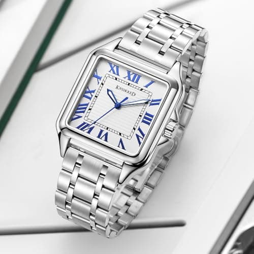 KNISKRED Classic Square Watch for Men with Vintage Roman Numeral and Solid Stainless Steel Band (Silver Blue) - Thumbnail 2