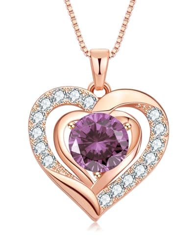 WAJASHUE 925 Sterling Silver Necklace for Women, Heart Birthstone Necklace Anniversary Birthday Gifts for Wife, Jewelry Gift for Women Mom Girlfriend Her - Image 1