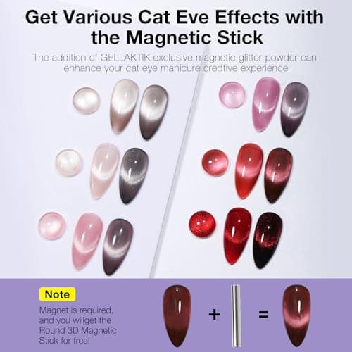 GELLAKTIK Cat Eye Gel Nail Polish Set, 6 Colors 12ML Spring Summer Glitter Magnetic Nail Polish Gel with Magnet, Soak Off UV LED for Home Salon Manicure Gift for Women - Thumbnail 3