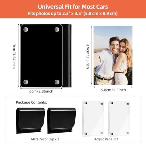 Car Picture Holder 2 Pack Magnetic Snap-On Sun Visor Photo Clip for Crystal-Clear Acrylic Frame for Family, Pets, Travel Pictures Car Decor Personalized Anniversary Accessories Gifts for Men Women - Thumbnail 2