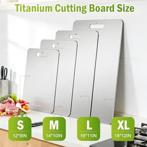 Titanium Cutting Board, 100% Pure Titanium Cutting Boards for Kitchen, Cutting Boards Non Toxic for Separating Raw Meat, Vegetables and Fruits, Dishwasher Safe & Knife Friendly(14"L x 10"W) - Thumbnail 2