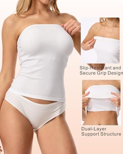 Womens Ribbed Tube Tops 2 Pack Strapless Bandeau Basic Crop Tops Backless Sleeveless Double Lined Y2K Tank - Thumbnail 3