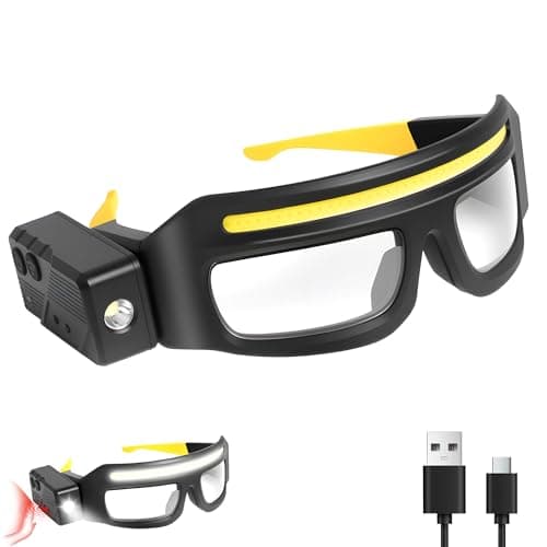 JORMIX LED Rechargeable Headlight Glasses with Motion Sensor & Touch Control 5 Modes USB C Light Up Glasses Lighted Eyewear for Running Camping Fishing Cycling Hiking(Black+Yellow) - Image 1