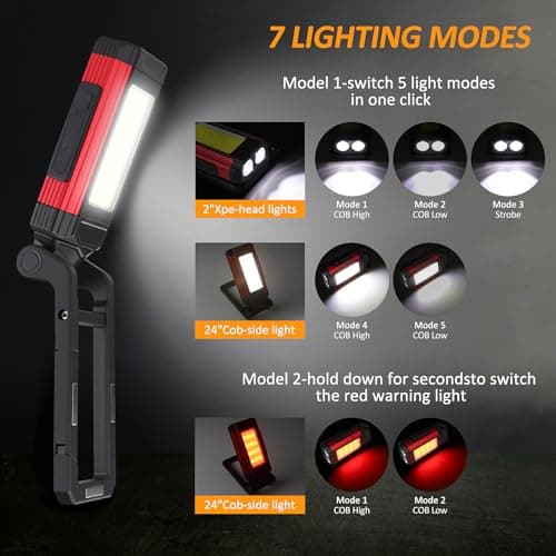 LED Magnetic Work Light, Portable USB Rechargeable COB Light, with Kickstand and Carabiner, 360° Rotating and 180° Rotate Folding Flashlight for Car Repairing, Workshop, Household and Emergency Use - Thumbnail 2