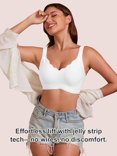 COCOMARTS Jelly Bras for Women No Underwire Seamless Push Up Scalloped Tshirt Bralettes Comfortable Wireless Everyday Bra White Small - Thumbnail 6