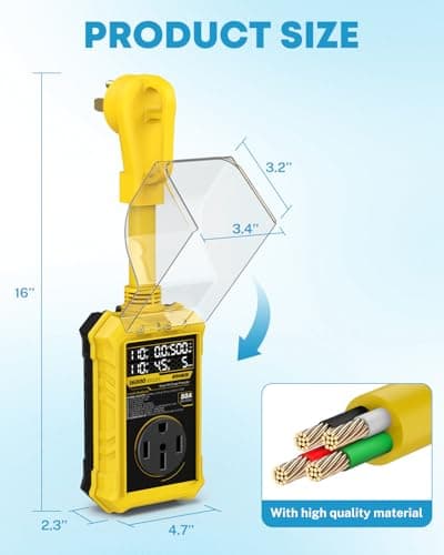 Kohree RV Surge Protector 50 Amp, RV Power Surge Voltage Protection, RV Adapter Plug with Real-Time Circuit Analyzer Smart Auto Shut Off LED Large Screen for Travel Trailers Camper, 50A 16000J-Yellow - Thumbnail 5