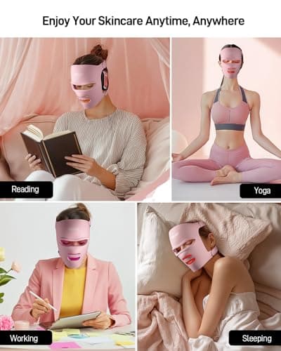 Orisary Red Light Mask, Silicone Cordless Led Mask with 368 Chips 2000mAh Rechargeable 3 Modes & Timer, Blue Light Infrared Face Mask Home Travel Working, Pink - Thumbnail 6