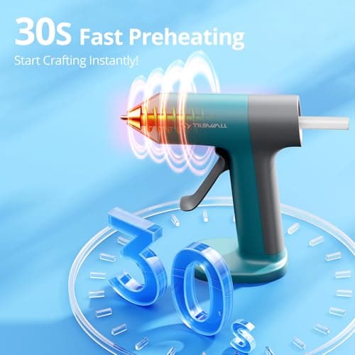 Tilswall Cordless Hot Glue Gun, Rapid 30s Preheat, Mini glue gun and sticks set with 2000mAh Type-C Rechargeable, Smart Power Off, 20 Premium Glue Sticks, Ideal for DIY Crafts, Gift Making Blue - Thumbnail 4