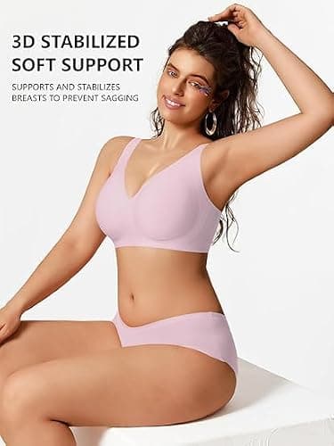 COCOMARTS Jelly Bras for Women No Underwire Deep V Bra Pink 2XL - Thumbnail 3