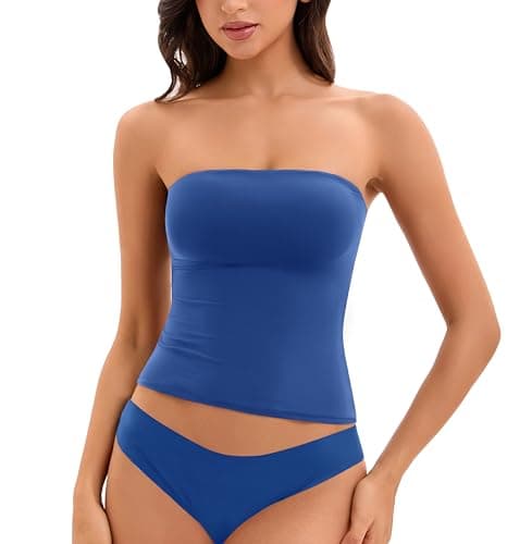 Women Sexy Tube Top Summer Y2K Going Out Tops Casual Sleeveless Double Lined Basic Tank Top Sapphire Blue - Image 1