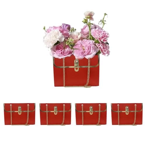 Wazoci 4pcs Paper Flower Bags for Bouquets, Flower Boxes for Arrangements, Paper Flower Gift Bags with Handles Florist Supplies for Weddings Mother's Day (Red) - Image 1