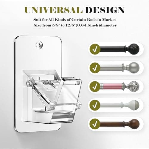 No Drill Curtain Rod Brackets, Universal Curtain Rod Holder, 4 Pack Self Adhesive Curtain Rod Bracket Heavy Duty 30 LB, Nail Free Curtain Rod Bracket for Bathroom, Bedroom, Livingroom, Transparent - Thumbnail 2
