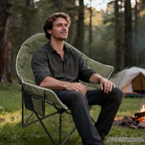 MYDAYS OUTDOOR Oversized Camping Chair, Portable Folding Moon Chair with Side Pocket, Heavy Duty Outdoor Chair for Camping, 400lbs Support (Green) - Thumbnail 2