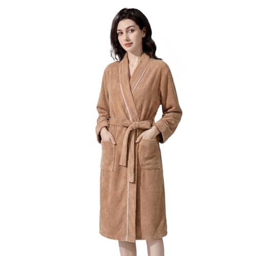 Inner Wish Women's Soft Terry Cloth Bathrobe - Ultra Absorbent Quick Dry Kimono Robe for Shower,Spa,Home，Khaki，L/XL - Image 1