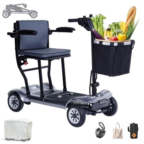 PAISEEC D3 Ultra Lightweight Mobility Scooter for Seniors, 39.7 lbs Folding Mobility Scooter with 2 Lithium Batteries, All Terrain Travel Sccoter 18.6 Miles Airline Approved Mobility Scooters (SILVER)