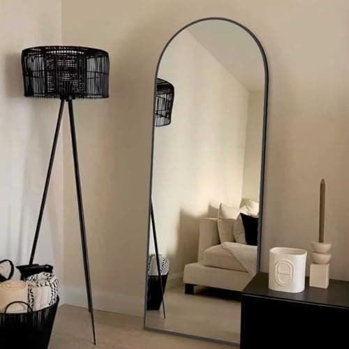 CQHVKQ Mirror Full Length 71"×28" Full Body Mirror Arched Full Length Mirrors with Stand for Living Room,Bedroom Hanging Mirror for Cloakroom,Black - Thumbnail 5