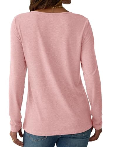 NORACORA Long Sleeve Tops for Women Fall Fashion 2025 Dressy Casual Crewneck Blouses Tshirts Trendy Pleated Tunic Shirts for Leggings Dusty Pink S - Thumbnail 5