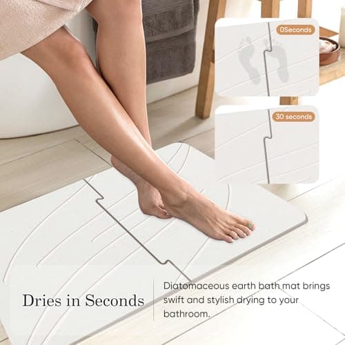 Jiloma 32 * 20 Stone Bath Mat Extra Large Diatomaceous Earth Shower Mat Non-Slip Super Absorbent Diatomite Stone Bath Mats for Bathroom Floor Quick Drying Bath Rugs Easy to Clean （White） - Thumbnail 2