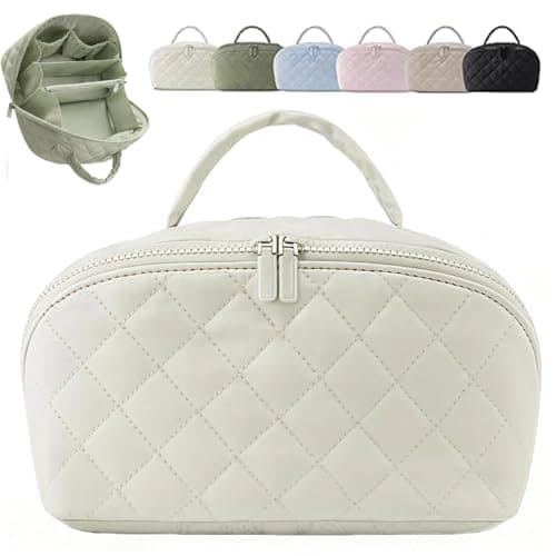 Petitionm Makeup Travel Bag, Makeup Bag for Woman, Wide-Open Lay-Flat Cosmetic Bags, Large Capacity Water-Resistant Toiletry Organizer with Compartments, 180° Open Travel Makeup Case (Write) - Image 1