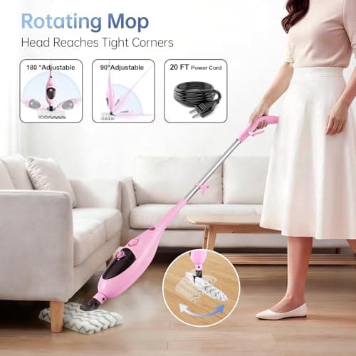 Moolan Steam Mops for Floor Cleaning, Steam mop for Hardwood Floors with Adjustable Steam & Double-Sided Pads, Floor Steamer for Laminate Floor, Tiles, Grout, Furniture (400ML Tank) - Thumbnail 3
