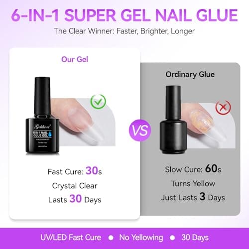 Gelike EC Gel Nail Glue for Press On Nails: 6 in 1 Strong UV Nail Glue for Nail Tips and Acrylic Fake Nail - Long Lasting 28 Days Quick Dry - Beginner Friendly DIY for Home Salon - Thumbnail 6