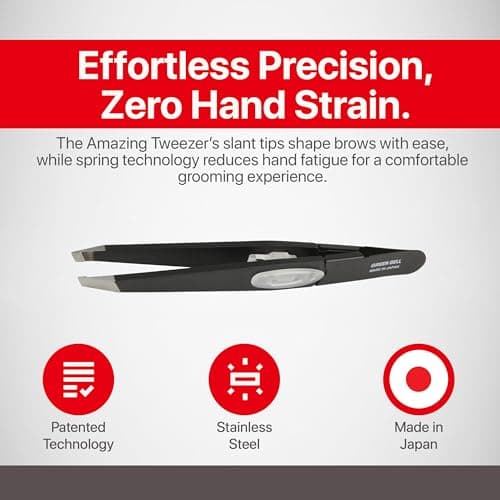 SEKI EDGE SS-518 Amazing Tweezer - Slant Tip with Tension Stopper - Stainless Steel -Black- Crafted with Patented Spring Technology for Precision and Flawless Eyebrow and Hair Removal - Made in Japan - Thumbnail 2