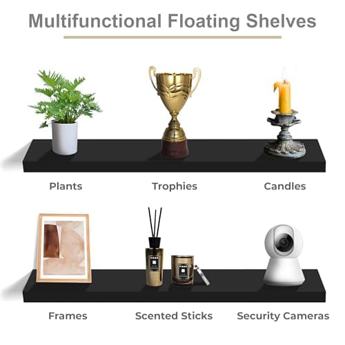 Sorbus Floating Shelves for Wall - 48 Inch Long Bathroom Shelves, Wall Decor for Bedroom, Kitchen, Living Room & Book Storage - Mounted Floating Shelf with Invisible Brackets (Black, 2 Pack) - Thumbnail 5