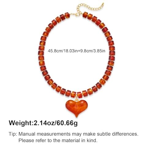 SHANTYSON Amber Chunky Heart Penadnt Necklace for Women Exaggerated Statement Puff Heart Necklaces Acrylic Beaded Chain Jewelry Gift - Thumbnail 5