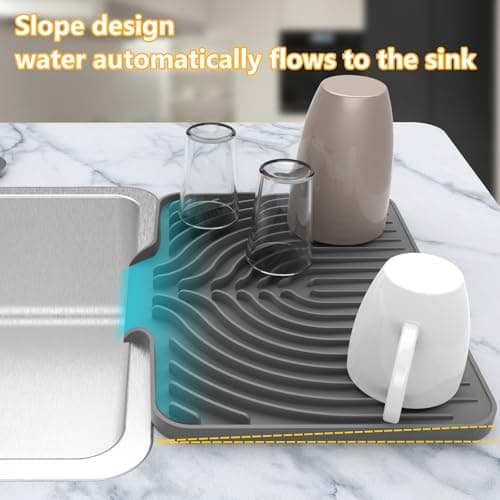 Silicone Drying Mat for Kitchen Counter , Dish Drying Rack Matt with Built in Drain, Small Dry Mats for Dishes Drying Pad for Kitchen Counter (14.6×11inch, gray) - Thumbnail 4
