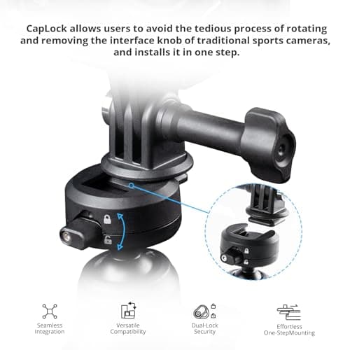 PGYTECH CapLock Suction Cup Car Mount, Quick Release for Action Camera, 1/4"-20 Thread Adapter, Compatible with DJI OSMO Action 6/5 Pro/Pocket 3/Xtra Muse, Gopro 13/12, Insta360 Ace Pro 2/X5/ONE RS/R - Thumbnail 2