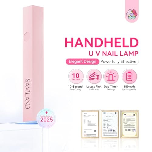 SAVILAND Handheld UV Light for Nails: 2025 Pink 3W Portable Mini UV Light for Gel Nail Sticker LED Gel Nail Flash Cure Lamp Gel Polish Rechargeable Flash Cure light Type-c Home DIY Nail Art Use - Thumbnail 2