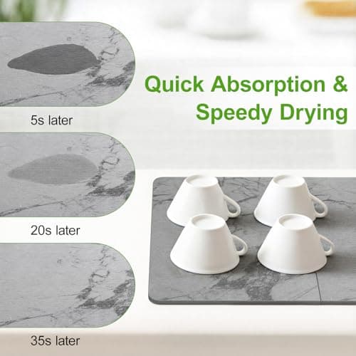 Luxspire Large Stone Drying Mat for Kitchen Counter 24"x16"- Fast-Absorbing Dish Drying Mat Non-Slip Stone Dish Drying Mat for Dishes, Cups Waterproof Counter Protector for Kitchen Bath, Marble Gray - Thumbnail 3