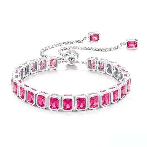 Cacupol Birthstone Tennis Bracelet for Women Sterling Silver Adjustable Chain Fine Hypoallergenic Jewelry Anniversary Birthday Gifts - Image 1