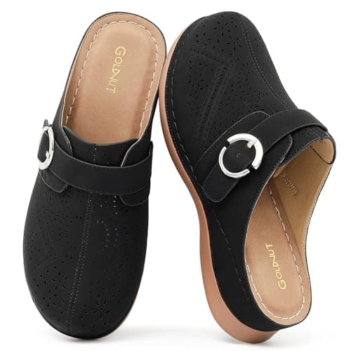 Goldnut Comfortable Clogs for Women with Arch Support - Black Closed Toe Slip On Mules, All Day Wear Casual Dressy Shoes Size 10 - Thumbnail 6