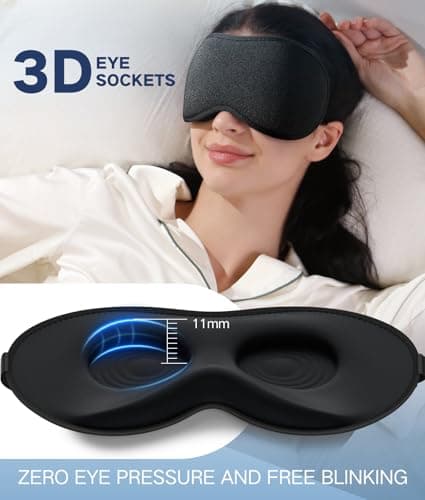 Vynix® Sleep Mask for Men Women-Eye Masks for Side Sleepers, 3D Contoured Night Blindfold 100% Blockout Pressure-Free, Soft Lightweight Breathable Eye Cover Shade Sleeping for Airplane, Travel, Black - Thumbnail 5