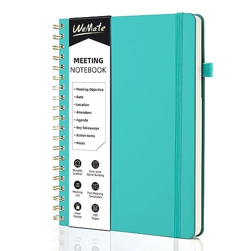WEMATE Meeting Notebook for Work B5 (7"x10") - PU Leather Work Notebook with Agenda, Action Items & Notes - 200 Pages for Men&Women, Staff and Students, Meeting, Projects Planning - Green - Image 1