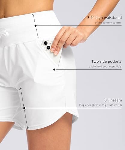 Viodia Women's 5" High Waisted Swim Board Shorts Quick Dry Beach Shorts with Pockets UPF 50+ Swimsuit Bottoms with Liner White XL - Thumbnail 5