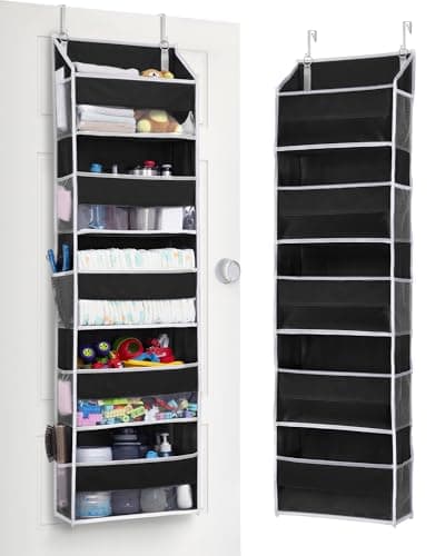 ULG 1 Pack Over The Door Organizer – 5 Shelf Door Organizer Hanging & 10 Side Pockets, Reinforced 44LB Capacity Hanging Organizer, Behind The Door Storage for Bedroom, Nursery, Pantry (Black) - Image 1