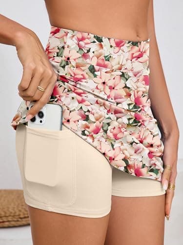 Heymoments Women Active Athletic Skirts Floral Print Large Lightweight Comfy Summer Workout Golf Tennis Running Hiking Cycling Skater Bike A Line Underneath Mini Skort Sport Dress - Thumbnail 3