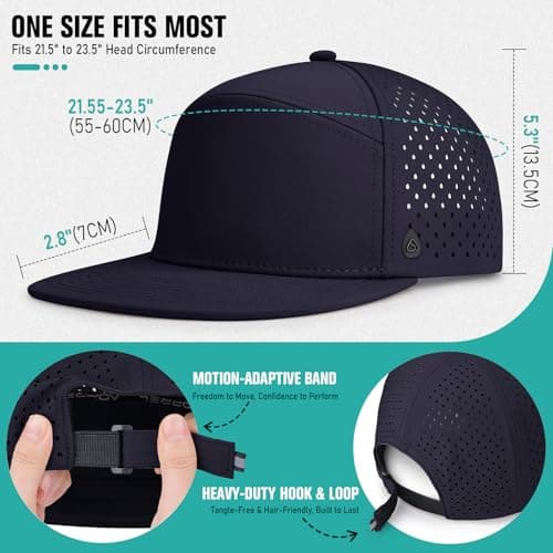 AOPREL Flat Brim Baseball Cap for Men Adjustable Trucker Hats Water-Resistant Performance Hat with Breathable Laser Perforated for Running, Golf, Workout, Gym & Outdoor Navy Blue - Thumbnail 3