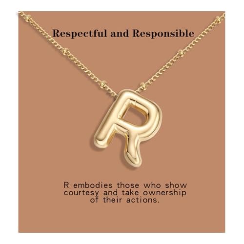 BOLAGTIER Bubble Letter Necklace Gold Plated Balloon Initial Chunky Bubble Alphabet Pendant Necklace Trendy Jewelry Gift for Women (R, Gold) - Image 1