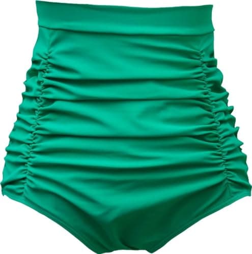 COCOPEAR Women's Ruched High Waisted Bikini Bottom Retro Vintage Swim Short Tankinis Olive M - Image 1