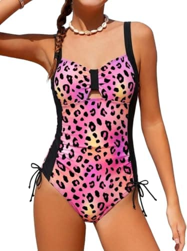 NikNio Girl One Piece Swimsuit Bathing Suit Color Block Bow Accented Cutout 2026 Swimwear Leopard 15-16 Years - Image 1