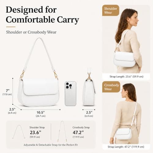 Purse for Women with 2 Removable Straps, Tote Handbag Shoulder Bag, Magnetic Snap & Zipper Closure - Thumbnail 2